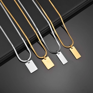 Minimalist square tag pendant necklaces in gold and silver polished stainless steel