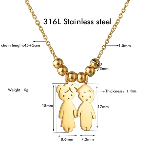 Detailansicht der 316L Edelstahl Gold Jungen und Mädchen Anhänger mit genauen Maßen