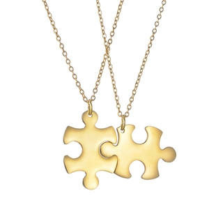 Minimalist gold jigsaw puzzle pendant necklaces set for couples in polished stainless steel