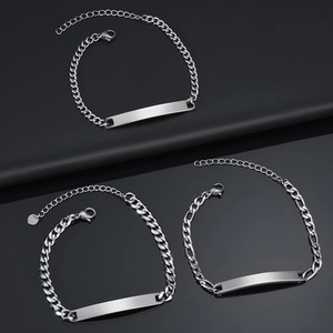 Minimalist Stainless Steel ID Bar Bracelet For Women Personalized Blank Curved Plate Cuban Link Chain Hand Jewelry Gift