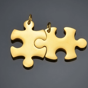 Polished gold stainless steel puzzle piece pendant necklaces for couples and friends