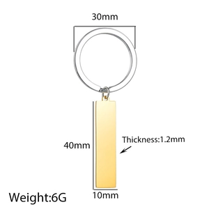 Polished 304 stainless steel keychain with gold rectangular tag for custom engraving