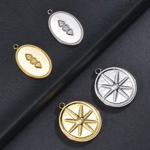 Pendentif Vintage en Acier Inoxydable Étoile Boussole Seul Pendentif Sans Chaîne Or Argent Martelé Rond Ovale Bijoux Unisexe