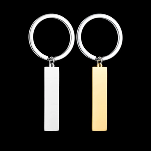 Polished silver and gold 304 stainless steel keychains with blank rectangular pendants