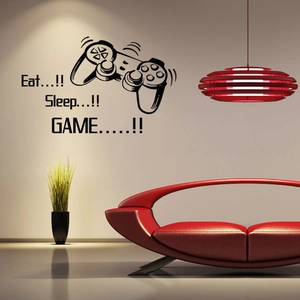 Eat Sleep Game vinyl wall decal with controller graphic for modern game room decor