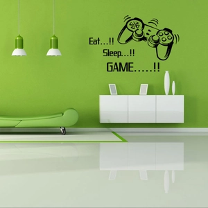 Eat Sleep Game vinyl wall decal with gaming controller design for bedroom decor