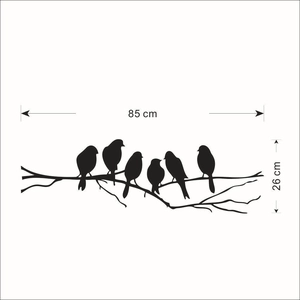 Detaillierte Maße der schwarzen Vogelzweig Wandaufkleber mit 85cm Breite und 26cm Höhe