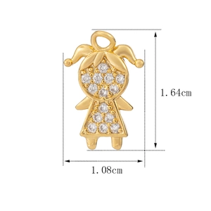 Detailansicht Mädchen-Anhänger in Gold mit Zirkonia, Größe 1,64 cm hoch und 1,08 cm breit