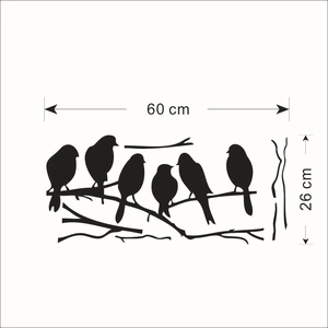 Detaillierte Maßzeichnung von Vögeln auf Ästen PVC-Wandtattoo im Format 60x26 cm