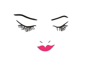 Detailed view of fashion wall sticker featuring thick eyelashes and pink lips on white base