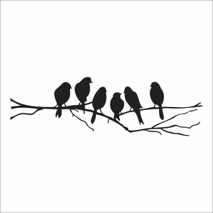 Detail eines kreativen schwarzen PVC-Wandstickers mit Vögeln auf einem Ast-Silhouette