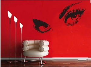 Sticker mural cils noirs artistique pour décoration murale de salon moderne