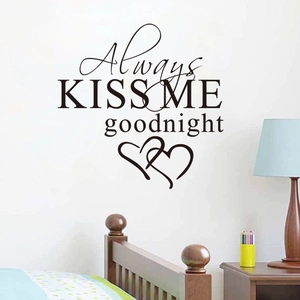 Always Kiss Me Goodnight Wall Decal PVC Vinyl Lettering With Hearts For Bedroom Living Room Home Decor Minimalist Sticker
