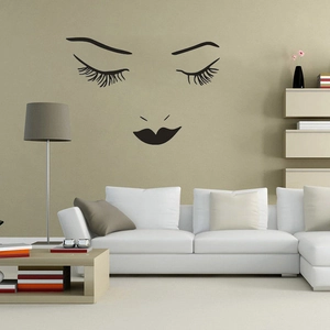 Modern minimalist wall decal featuring abstract female face art for living room decor