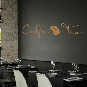 Artistic Coffee Time wall decal with coffee beans for cafe and kitchen wall decor