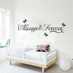Black Always & Forever wall sticker with flying butterflies for bedroom decoration