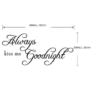 Always kiss me Goodnight wall decal in black vinyl with elegant calligraphy, 55cm x 25cm