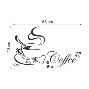 Detailed dimension layout of coffee cup wall sticker measuring 65cm wide and 40cm high