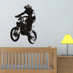 Sticker mural noir silhouette de pilote motocross pour une décoration sportive moderne