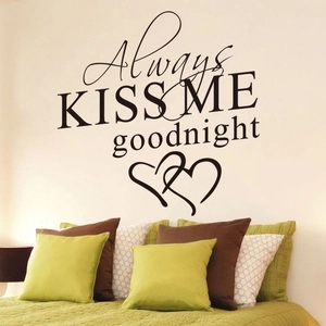Always Kiss Me Goodnight wall decal with hearts for bedroom wall decoration