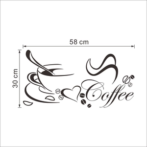 Detailed dimension layout of coffee cup wall sticker measuring 58 cm by 30 cm
