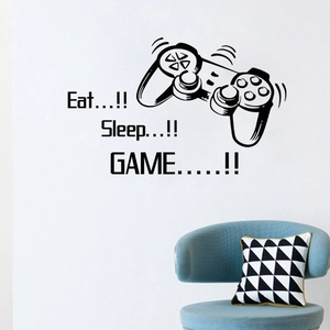 Eat Sleep Game vinyl wall decal with gaming controller design for bedroom decor