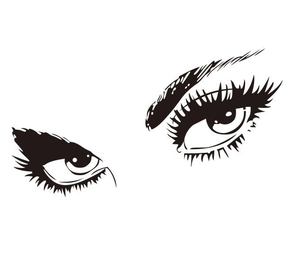 Sticker mural noir en PVC style Hepburn avec yeux féminins et longs cils courbés