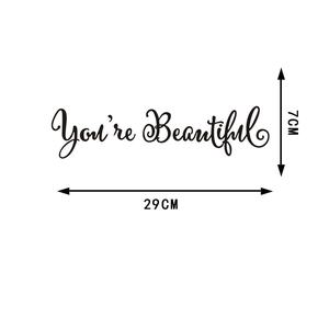 Black cursive You're Beautiful wall sticker home decor, size 29x7cm for mirrors