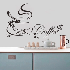 Modern coffee cup wall sticker with hearts and beans for kitchen and dining room decor