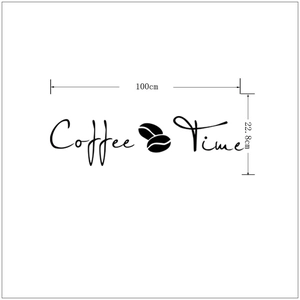 Detailed dimension layout of Coffee Time wall sticker measuring 100cm by 22.8cm