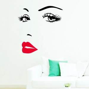 Creative wall sticker featuring red lips and long eyelashes for living room decoration