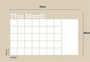 Detailed wall calendar sticker layout with monthly grid plan and dimensions 92x60cm