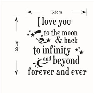 Star and moon wall decal with I love you to the moon text in 53x52cm size