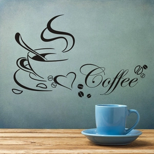 Minimalist black vinyl coffee cup wall decal for kitchen and dining room decoration