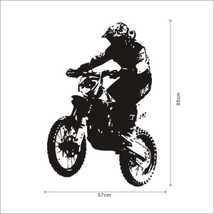Sticker mural de motard tout-terrain noir pour décor de salon 57x85cm
