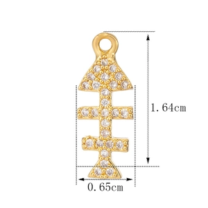 Detailansicht Gold Fischgräte Anhänger mit Zirkonia, Größe 1,64 cm hoch und 0,65 cm breit