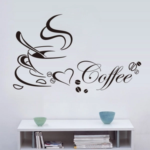 Coffee Cup Wall Sticker Waterproof Removable PVC Kitchen Dining Room Decoration Modern Coffee Beans Heart Art Letter Wall Decal