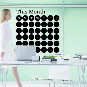 Minimalist black monthly calendar wall sticker with circle markers for office or study decor