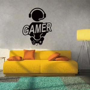 Adesivo murale Gamer creativo con silhouette di cuffie e controller per l'arredo del soggiorno