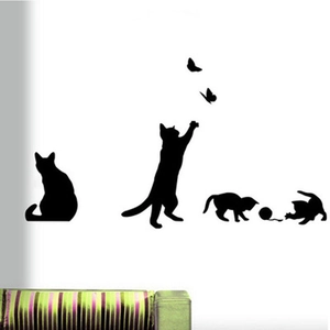 Black cat silhouettes and butterflies wall sticker for living room and bedroom decor