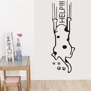 Adesivo murale gatto cartone animato divertente con testo Help per decorazioni