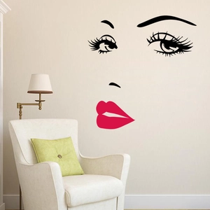 Minimalist red lips and eyelashes wall sticker for bedroom and living room decor