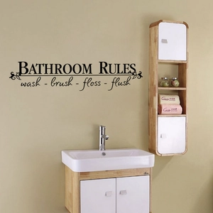 Sticker mural Bathroom Rules avec texte wash brush floss flush pour décoration