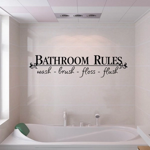 Stickers Muraux Imperméables Règles de Salle de Bain Vinyle Amovible Wash Brush Floss Flush Citation Murale Décoration de Bain