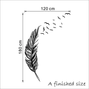 Detailed dimension guide for large feather wall sticker turning into flying birds
