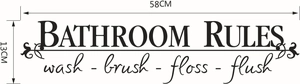 Détail du sticker mural Bathroom Rules avec texte wash brush floss flush 58x13cm
