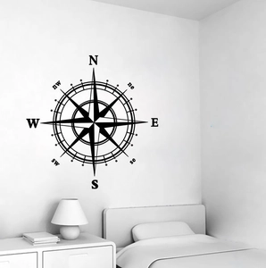 Modern black compass rose vinyl wall decal decoration for living room and bedroom walls