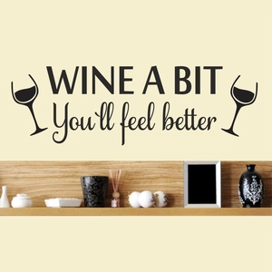 Wine A Bit You'll Feel Better Quote Wall Decals PVC Wine Glass Pattern Wall Stickers For Kitchen Bar Dining Room Decor