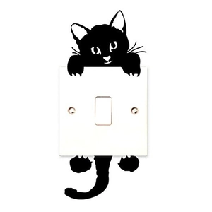 Black cat silhouette wall sticker for home light switch cover decor, removable PVC decal