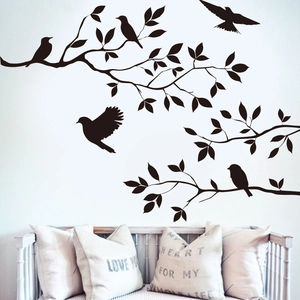 Black Silhouette Birds On Tree Branches PVC Wall Sticker Waterproof Decorative Decal For Living Room Bedroom Home Decor